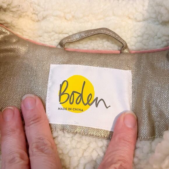 Boden Metallic Biker Jacket Moto XS Gold Sherpa Lined Zip Up Casual Preppy - Picture 6 of 9